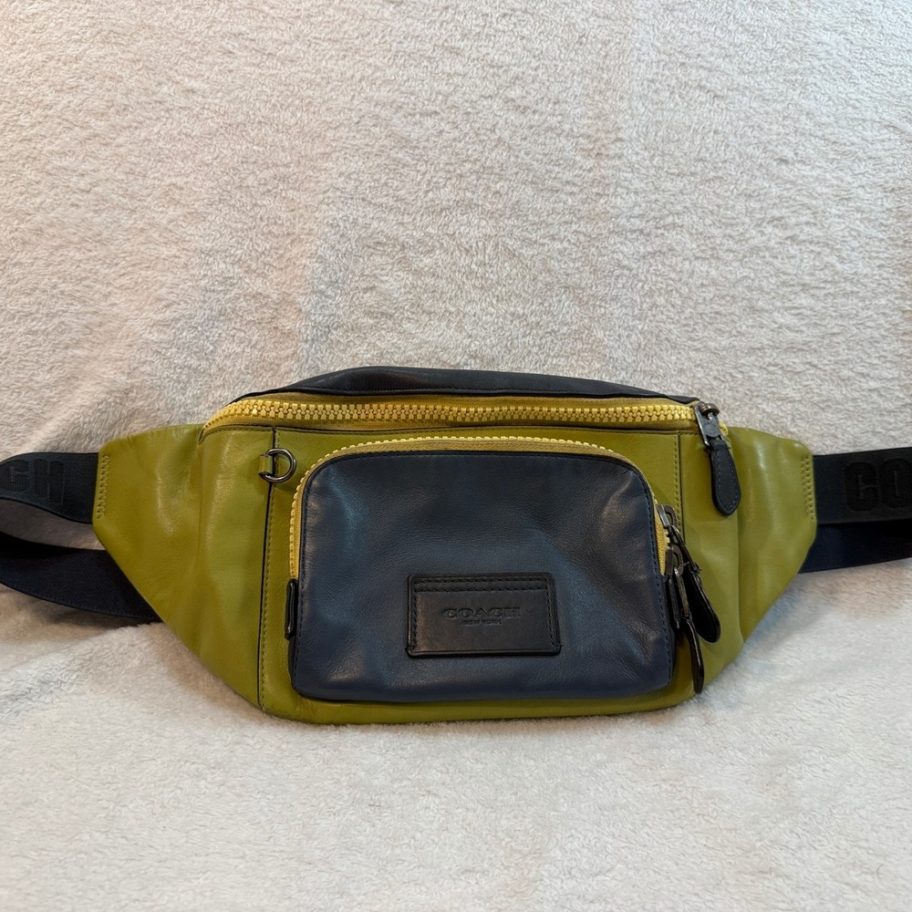 Coach Track Belt Bag Colorblock Leather Green Navy Blue C8132